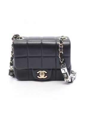 Chanel Shoulder Bag Choco Bar Mini Flap Black Leather Mini Chain